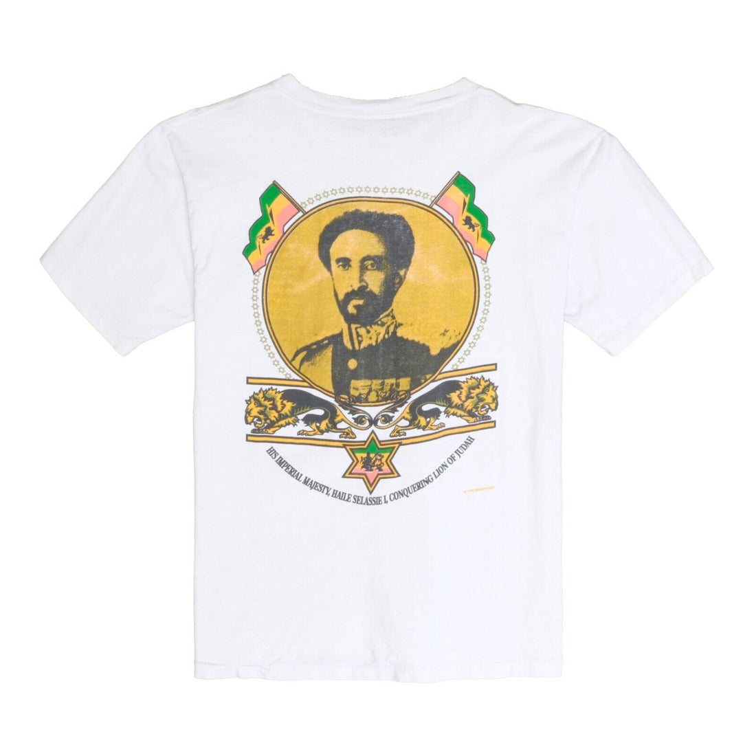 Vintage Haile Selassie Imperial Majesty T-Shirt Size Large White 1993 90s
