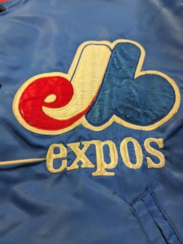 Vintage Montreal Expos Satin Bomber Jacket Size XL 90s MLB 