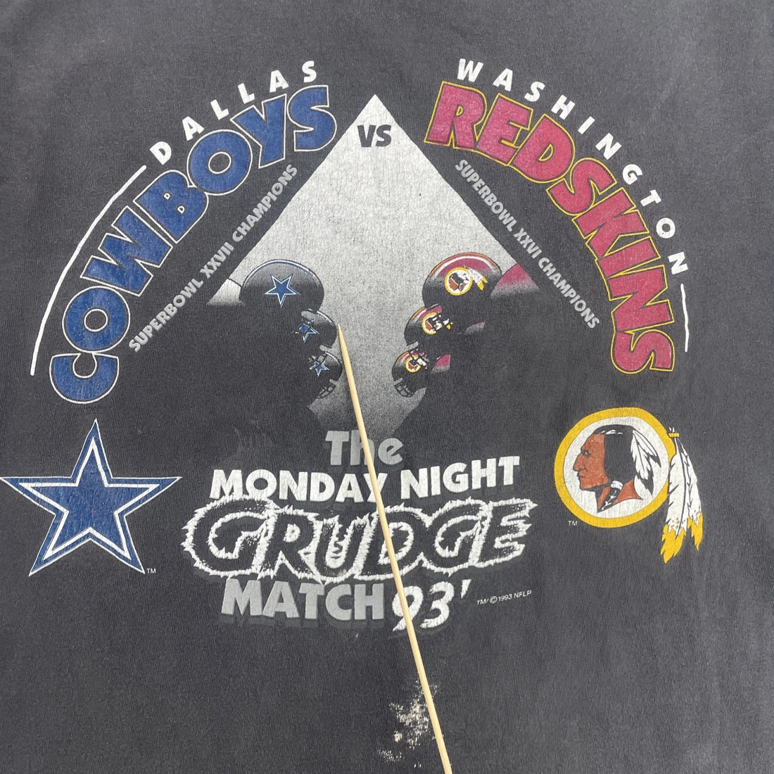 Vintage Cowboys Redskins Monday Night Grudge T-Shirt Size Medium 1993 90s NFL