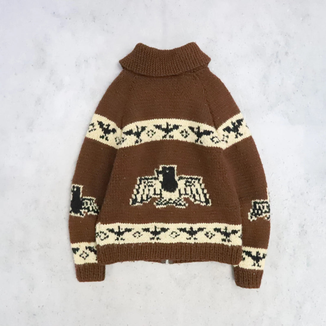 Vintage Totem Thunderbird Wool Knit Cowichan Sweater Size XL