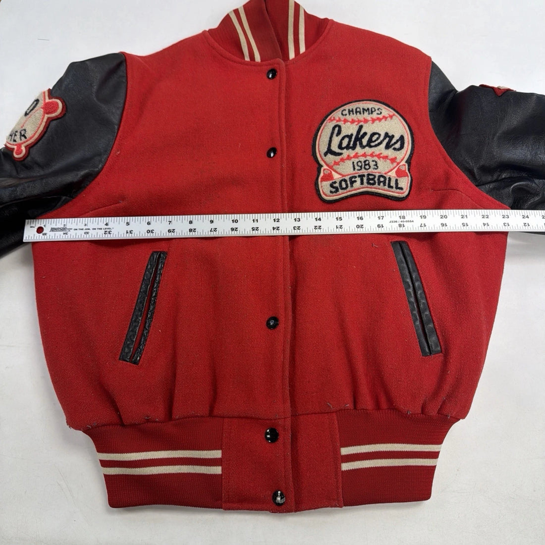 Vintage Lakers Softball Champs Leather Wool Varsity Jacket Size Medium 1983 80s