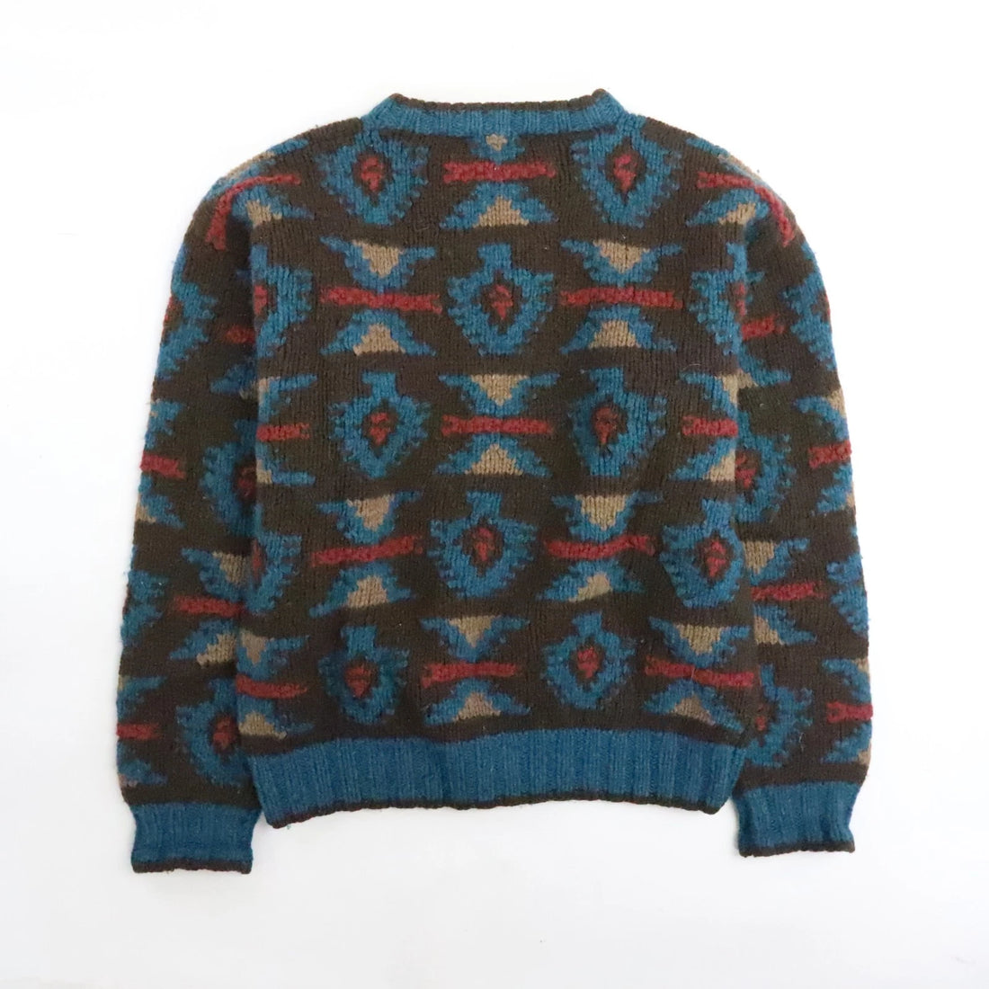 Vintage Club Room Aztec Western Wool Hand Knit Crewneck Sweater Size Medium