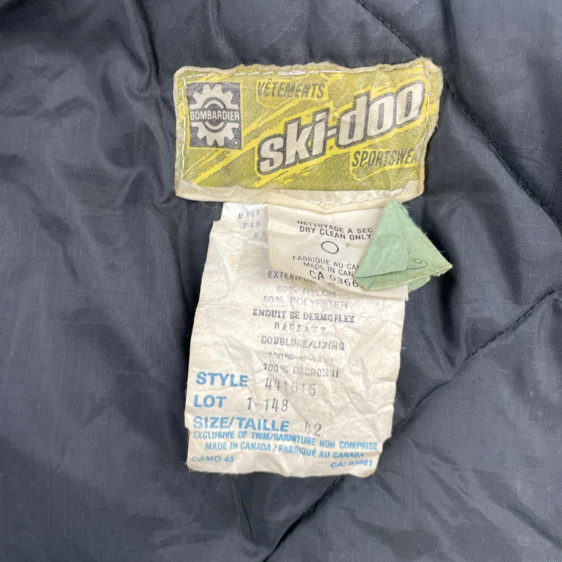 Vintage Ski-Doo Snowmobile Racing Jacket Size 42 Gray Insulated