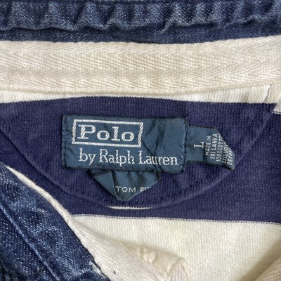 Vintage Polo Ralph Lauren Rugby Shirt Size Large Striped Denim Collar