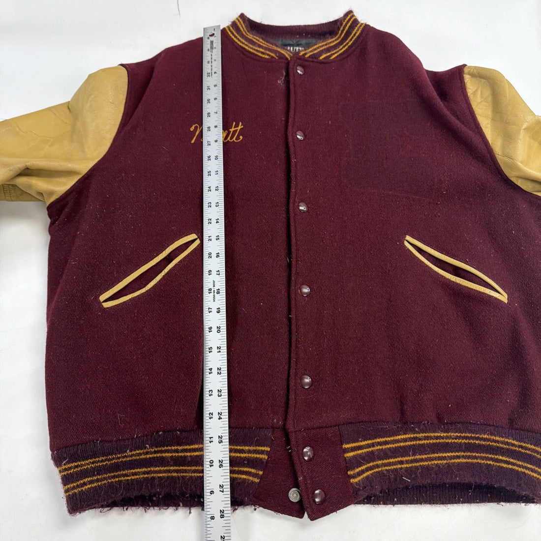 Vintage Butwin Leather Wool Varsity Jacket Size 48