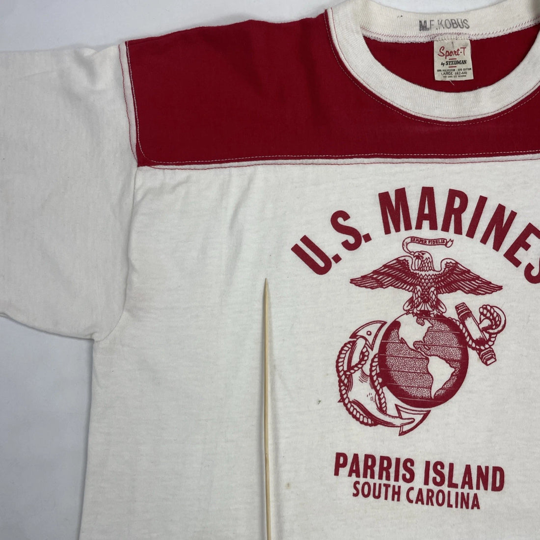 Vintage US Marines Parris Island South Carolina Ringer T-Shirt Size Large 80s