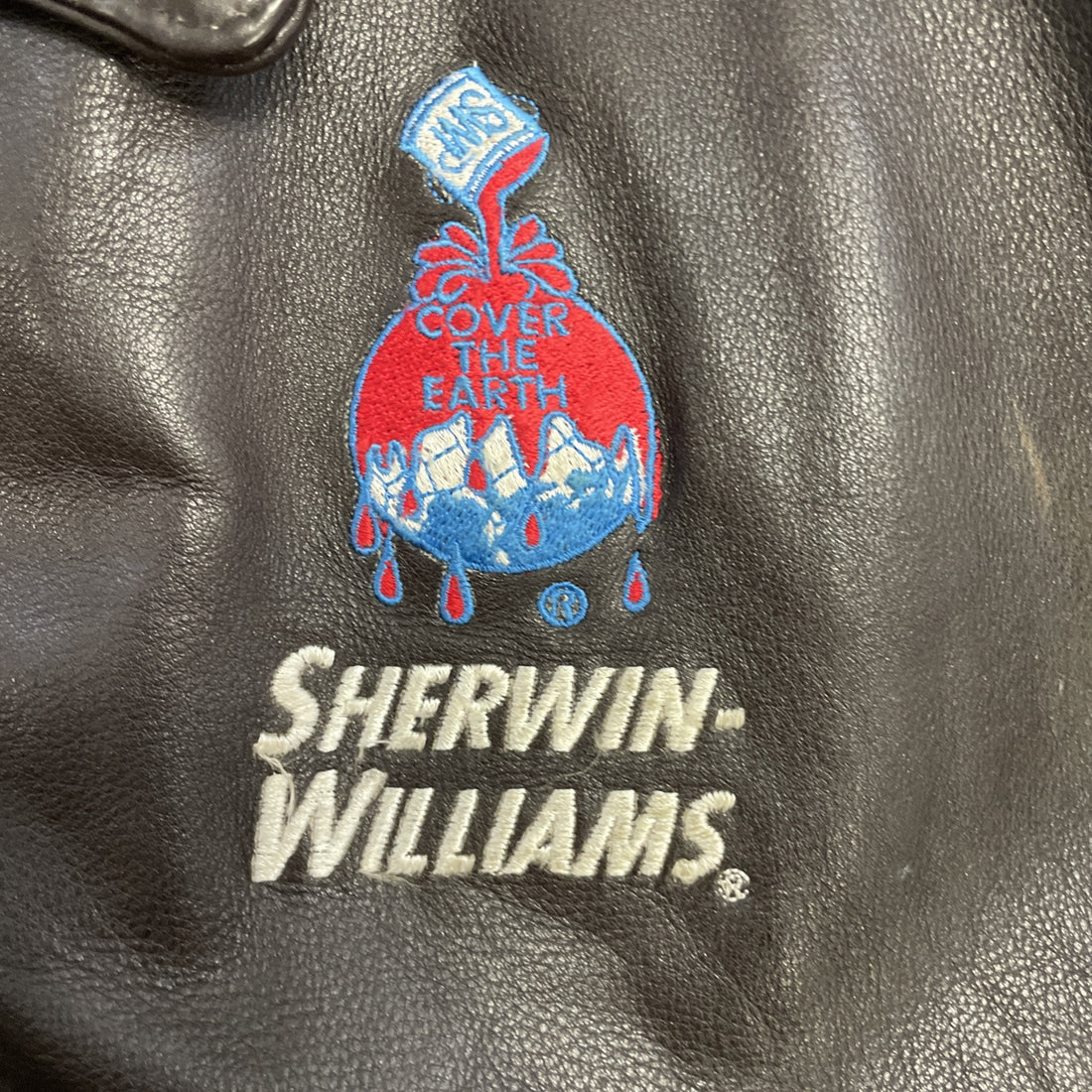 Vintage Sherwin-Williams Leather Bomber Jacket Size Large Brown