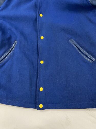 Vintage Avon Sportswear Leather Wool Varsity Jacket Size 42 Tall Blue