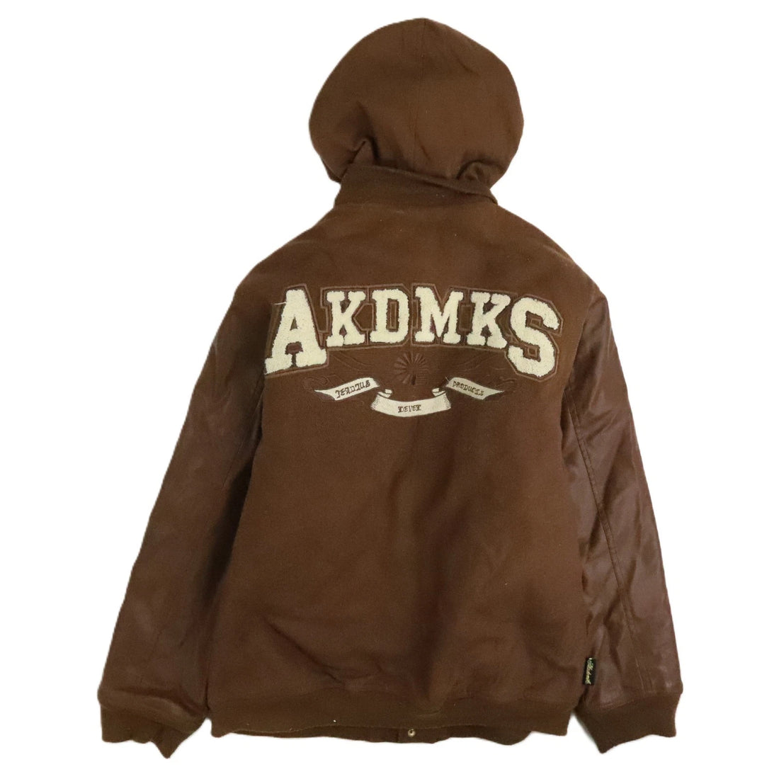 Vintage Akademiks Wool Faux Leather Varsity Jacket Size Large Brown Y2K