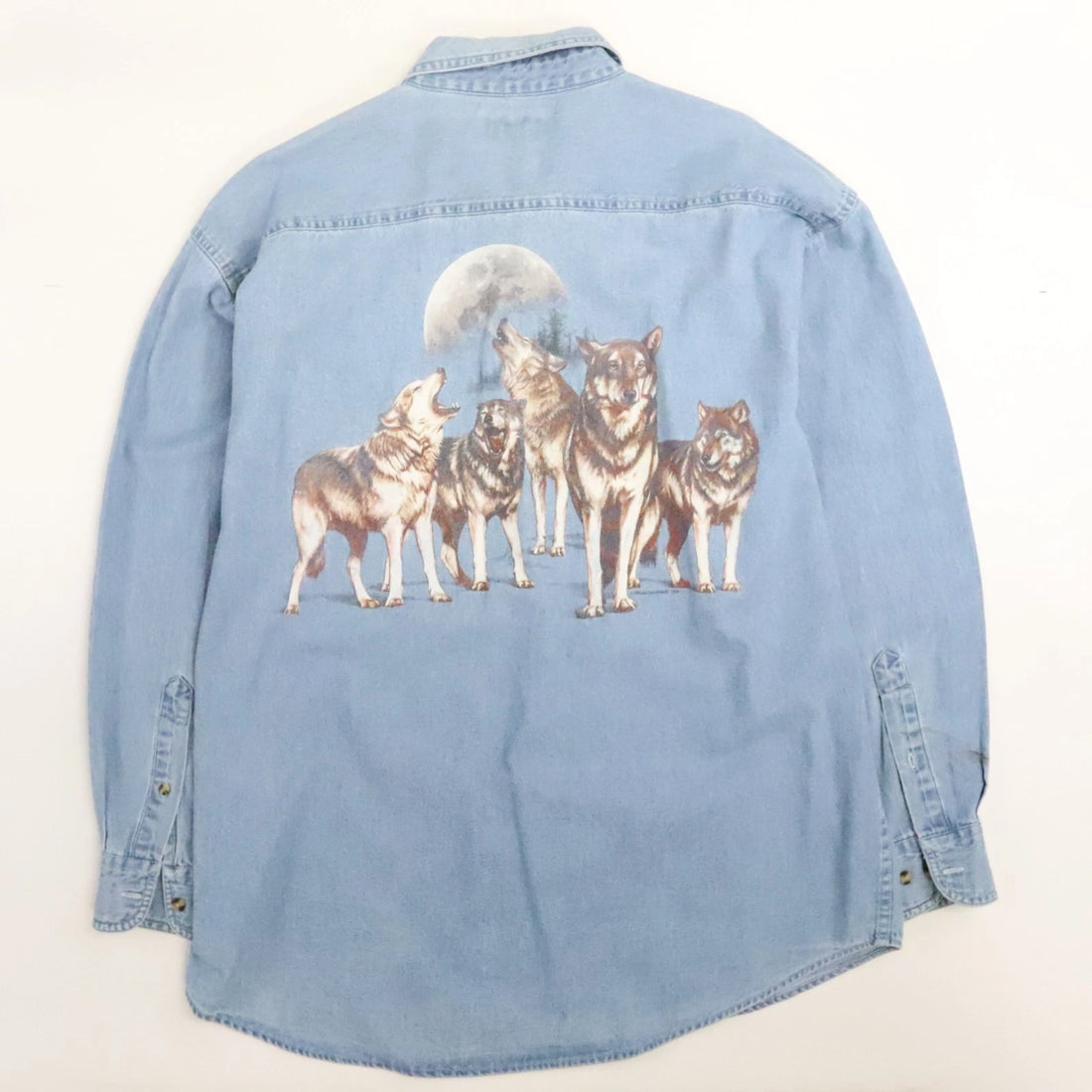 Vintage Wolf Denim Button Up Shirt Size Large