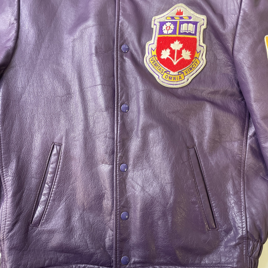 Vintage Wilfred Laurier University Leather Varsity Jacket Size 42 Purple