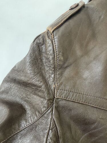 Vintage Sears Leather Double Breasted Trench Coat Jacket Size 42 Brown