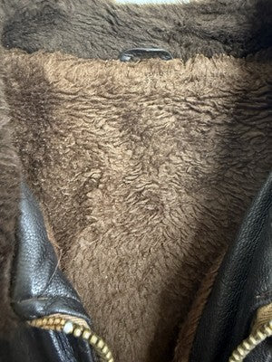Vintage Shearling Leather Bomber Jacket Size Large Brown