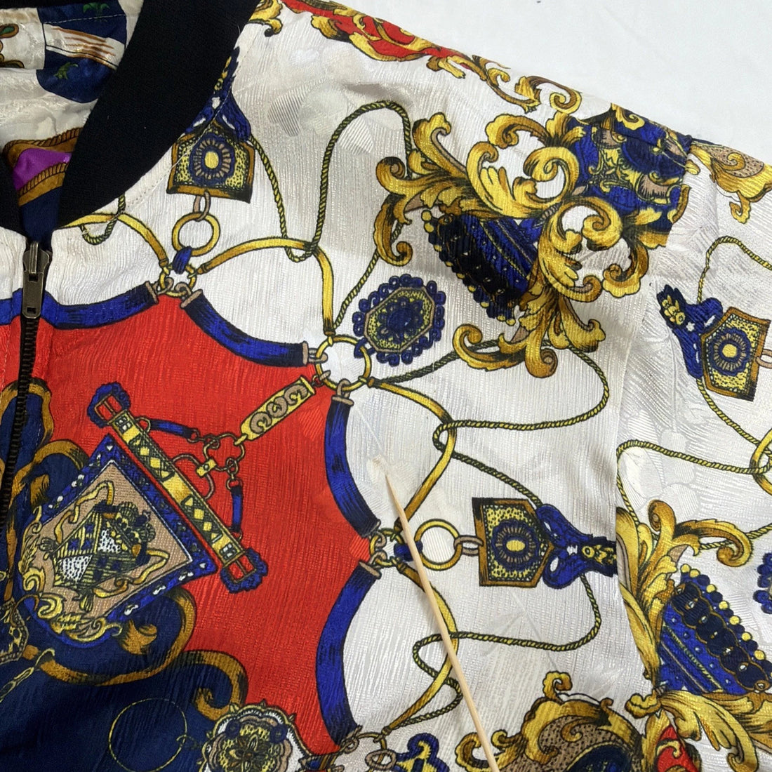 Vintage Baroque Equestrian Bomber Jacket Size XL Reversible All Over Print
