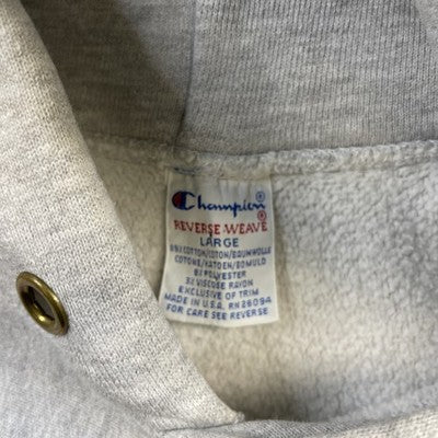 Vintage Champion Spell Out Reverse Weave Sweatshirt Hoodie Size Large Gray 90s