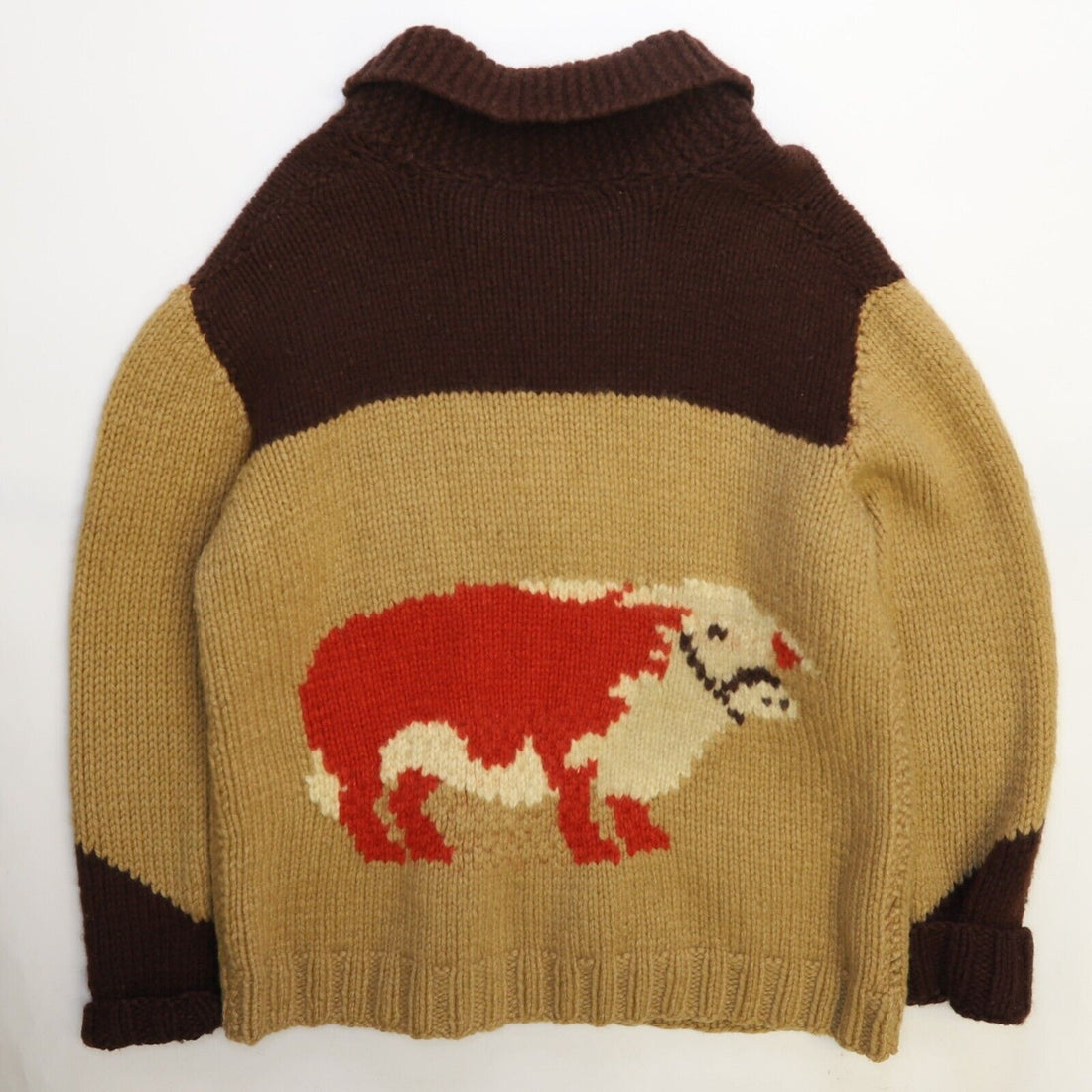 Vintage Cow Wool Knit Cowichan Sweater Size Large Lightning Zip