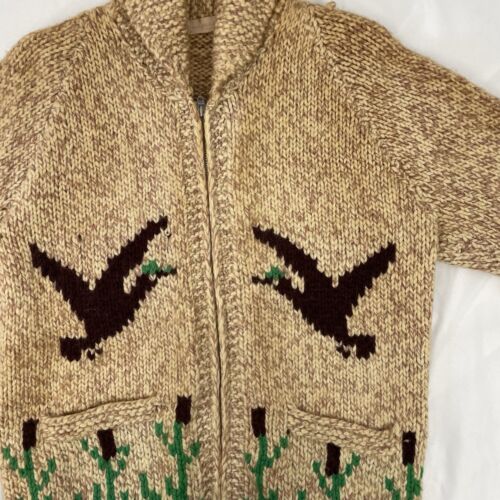 Vintage Duck Pheasant Wool Knit Cowichan Sweater Size Small