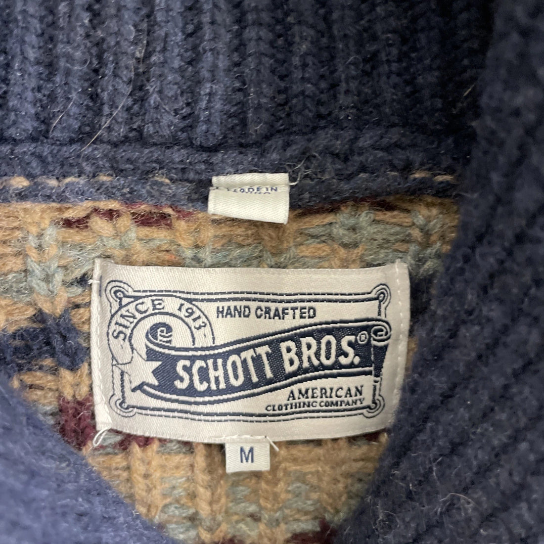 Schott Bros Aztec Fair Isle Wool Knit Shawl Sweater Size Medium