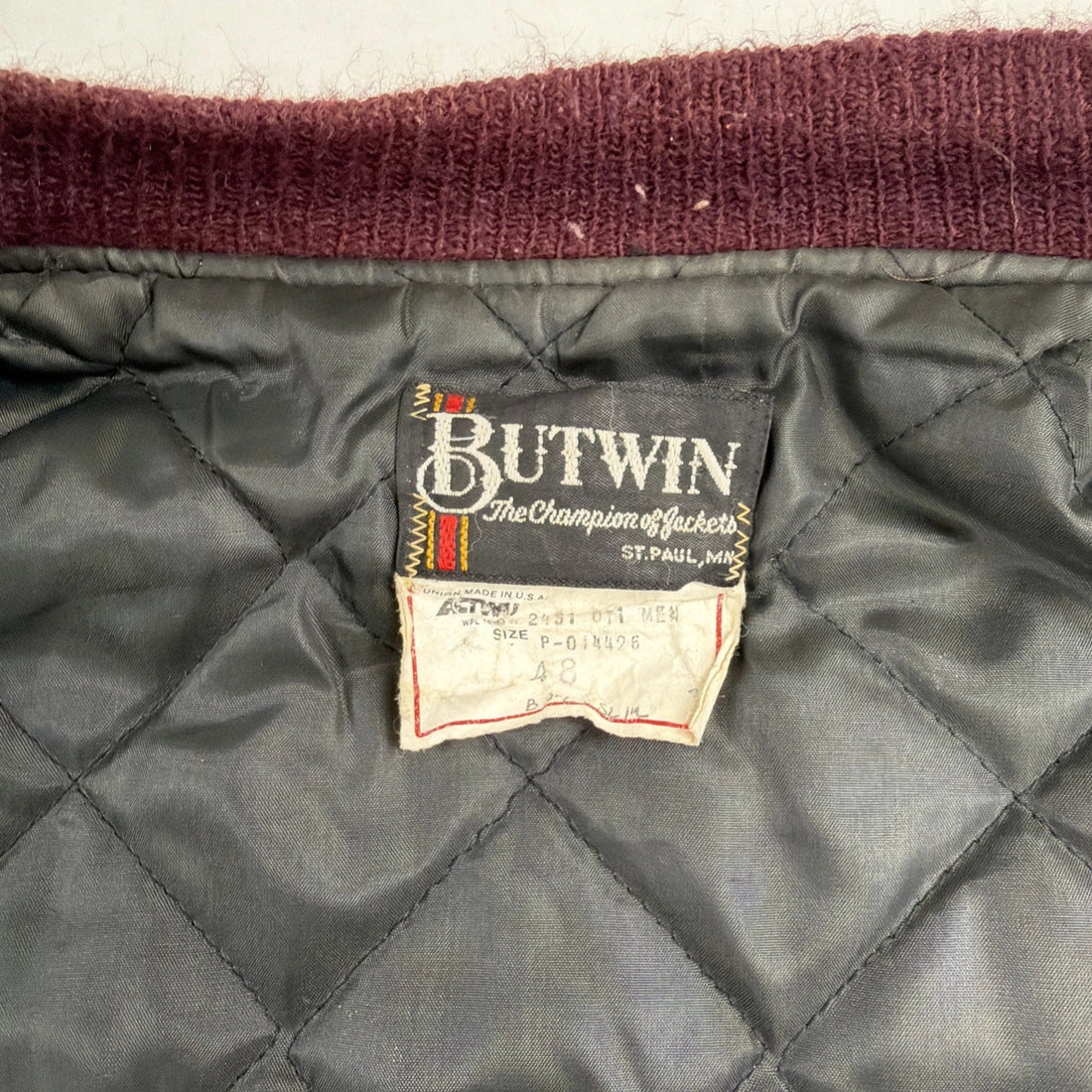 Vintage Butwin Leather Wool Varsity Jacket Size 48