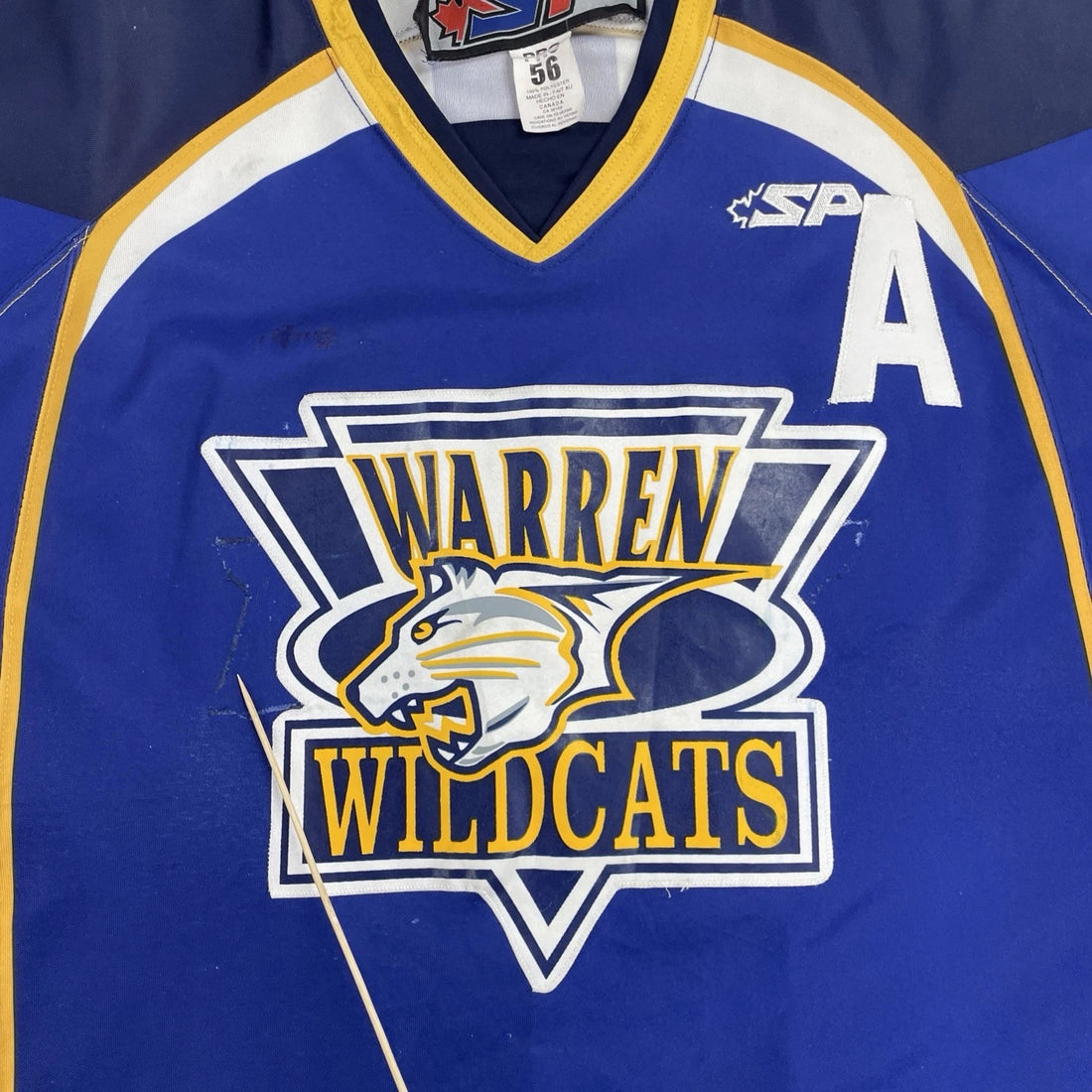 Vintage Warren Wildcats Authentic Hockey Jersey Size 56 Fight Strap