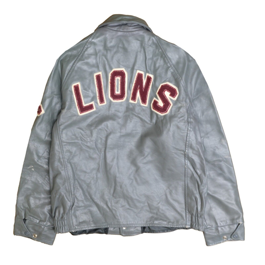 Vintage Lions London Football Varsity Leather Jacket Size Large Gray 1986 80s
