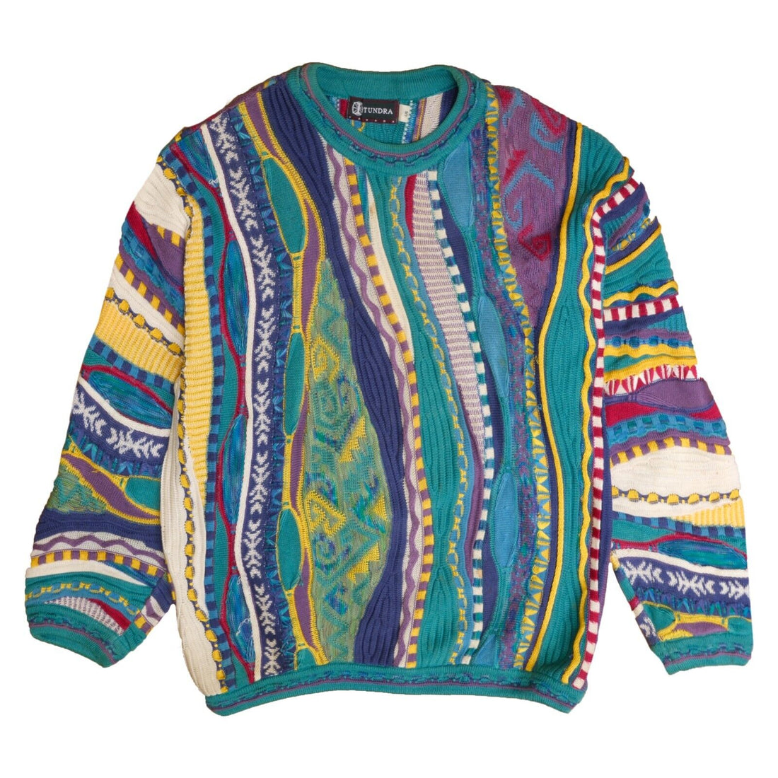 Vintage Tundra 3D Knit Crewneck Sweater Size Large Coogi Style Multicoloured