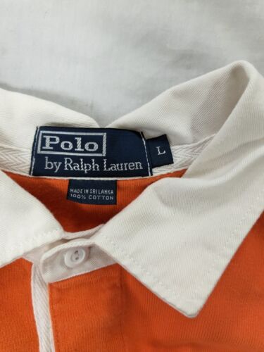 Vintage Polo Ralph Lauren Five Horsemen Rugby Shirt Large Long Sleeve Orange