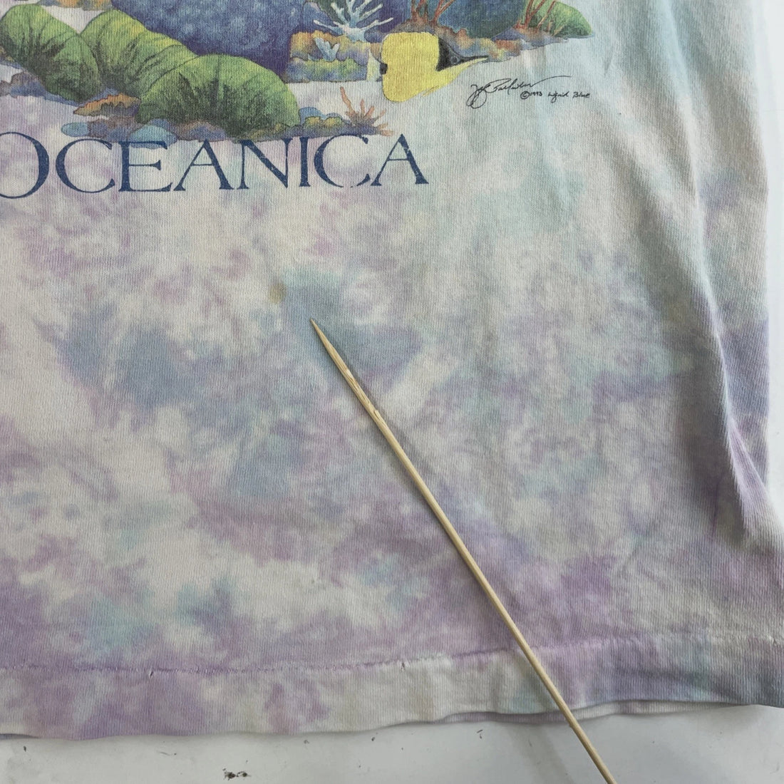 Vintage Oceanica Liquid Blue Tie Dye T-Shirt Size XL Nature Marine Life 90s