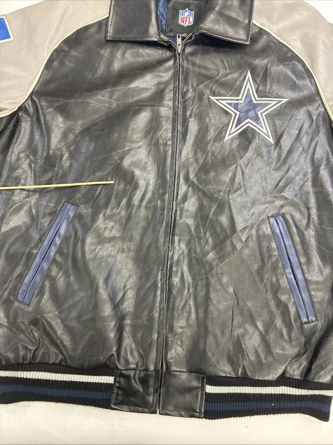Dallas Cowboys Faux Leather Varsity Bomber Jacket Size Large NFL