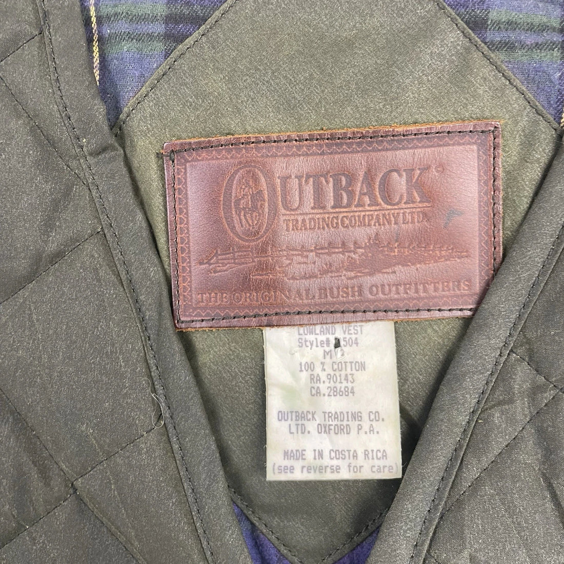 Outback Quilted Waxed Vest Jacket Size Medium Green