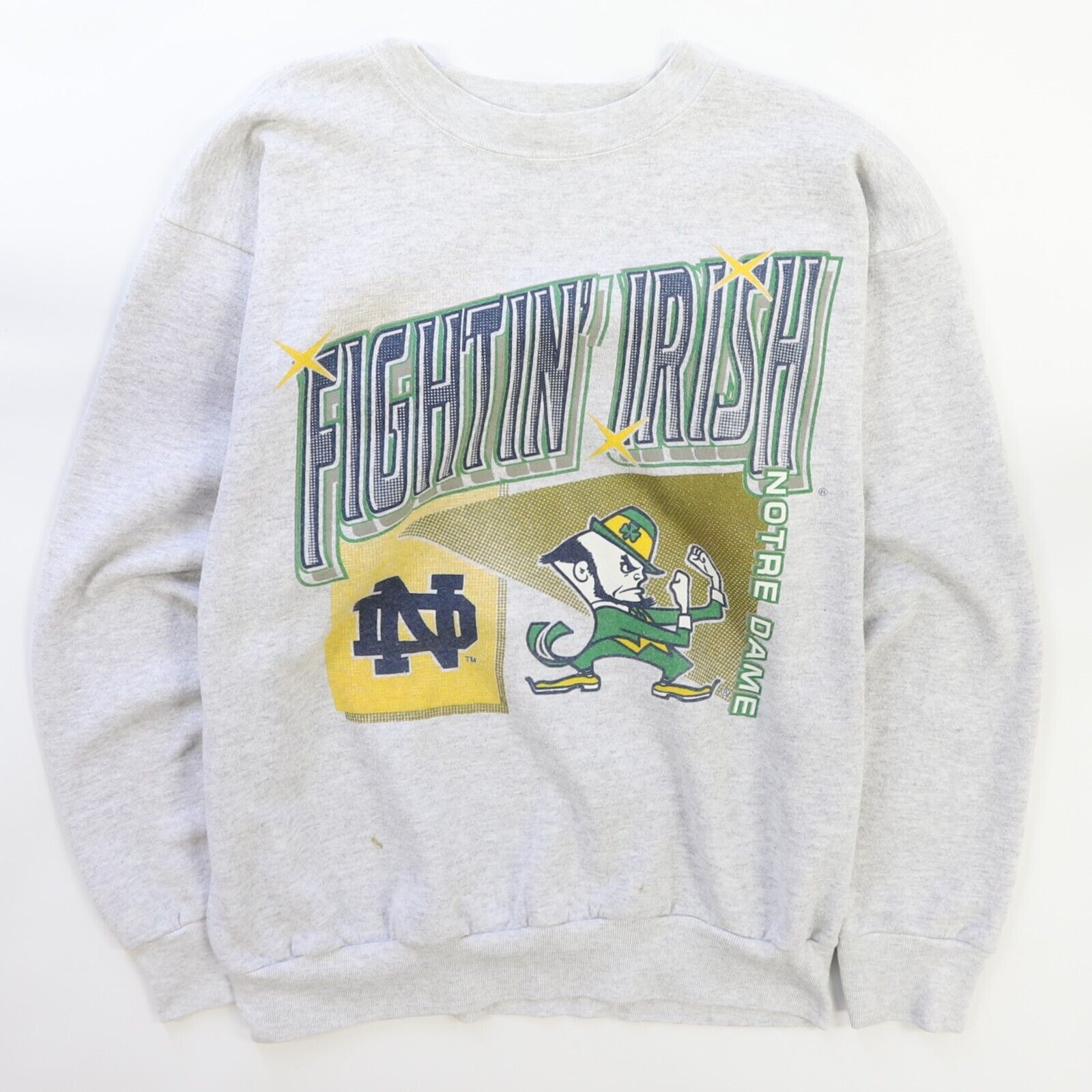 Notre Dame Fighting Irish Flintstone Vintage White Collage Sweatshirt top Sz XL