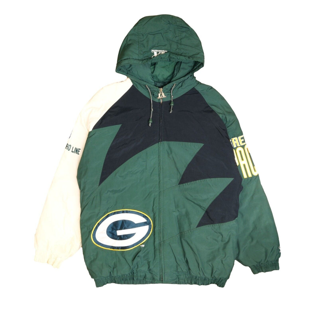 Vintage Green Bay Packers Shark Tooth Logo Athletic Puffer Jacket Size Large NFL