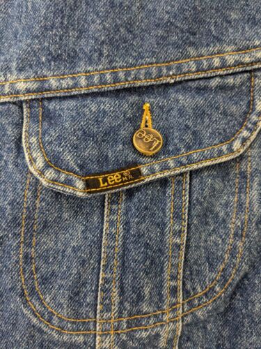 Vintage Lee Storm Rider Denim Jean Trucker Jacket Size 46 Blue Blanket Lined 60s