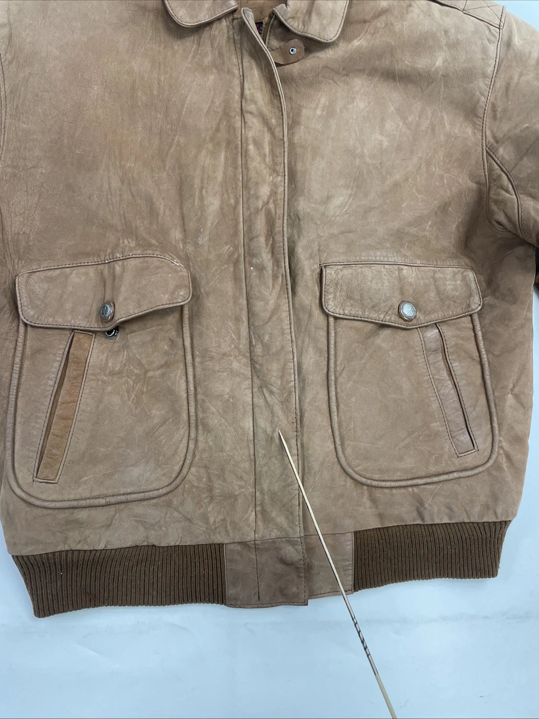 Vintage Mixed Blues Leather Bomber Jacket Size Medium Brown