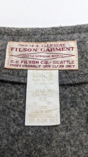 Vintage C.C. Filson Style 20 Wool Vest Jacket Size 46 Gray