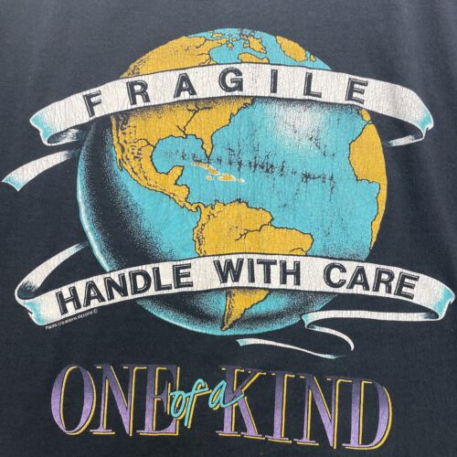 Vintage Earth Fragile Handle With Care T-Shirt Size XL Nature 90s