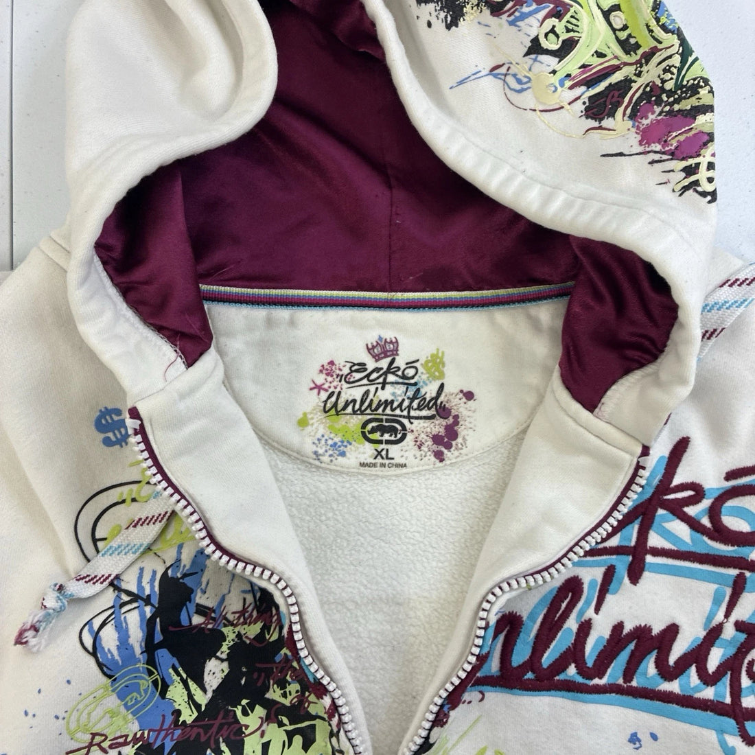 Vintage Ecko Unlimited Graffiti Full Zip Sweatshirt Hoodie Size XL Y2K