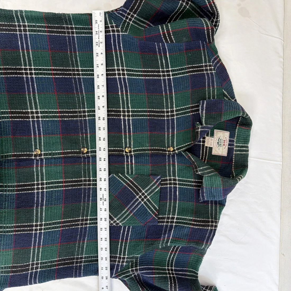 Vintage BCW Thermal Waffle Button Up Shirt Size Large Plaid