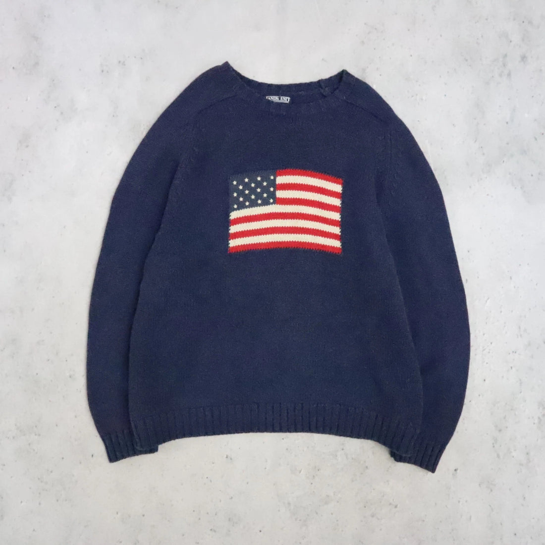 Vintage Lands' End USA Flag Knit Crewneck Sweater Size 2XL