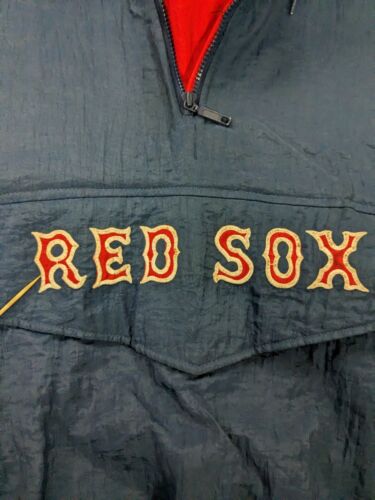 Vintage Boston Red Sox Starter Puffer Jacket Size Large Blue 1/2 Zip MLB