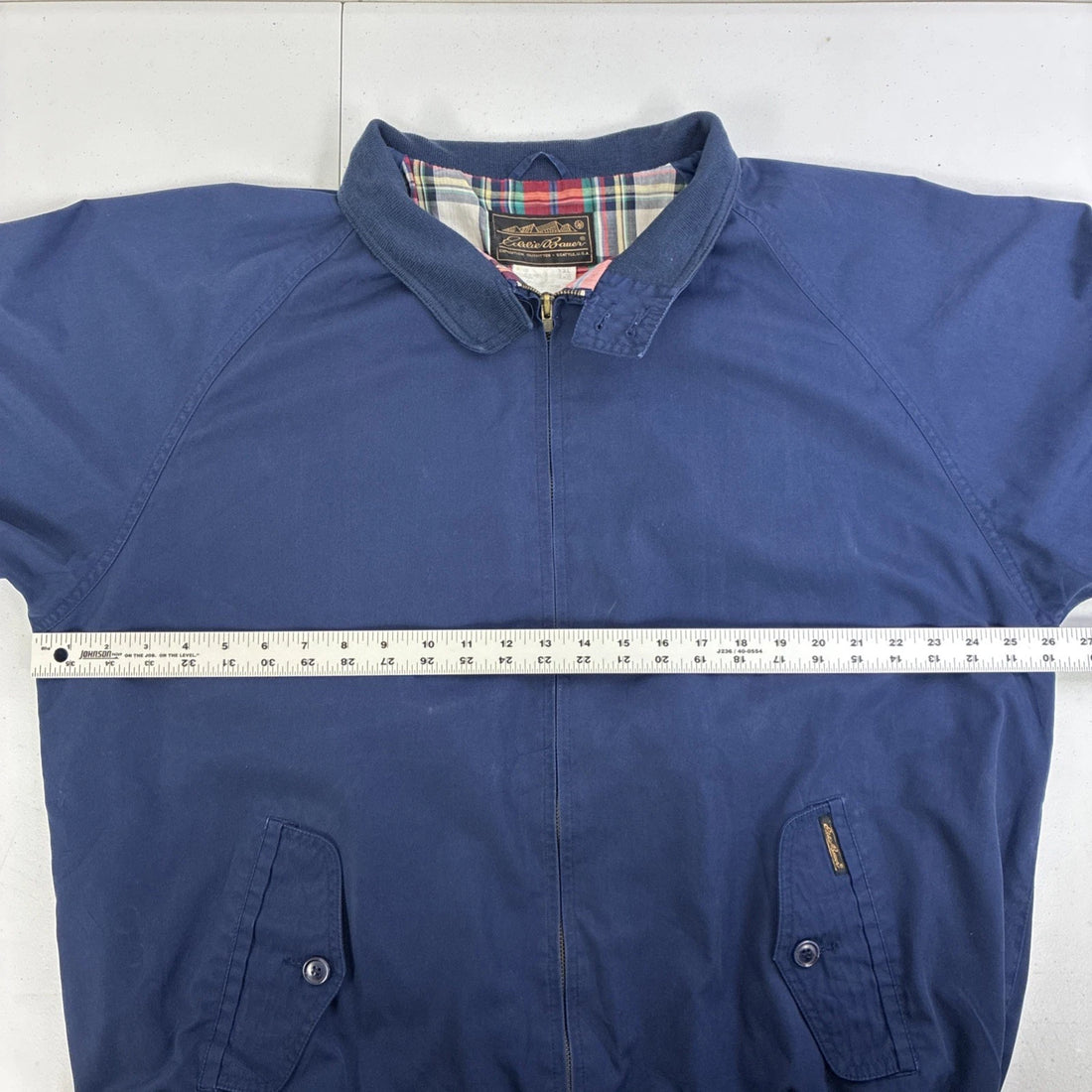 Vintage Eddie Bauer Bomber Jacket Size 2XL Blue Plaid Lined
