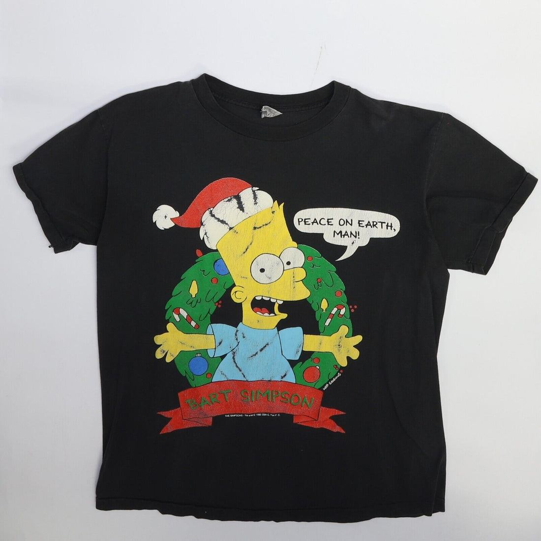 Vintage Bart Simpson Peace On Earth Man Christmas T-Shirt XL Cartoon 1990 90s