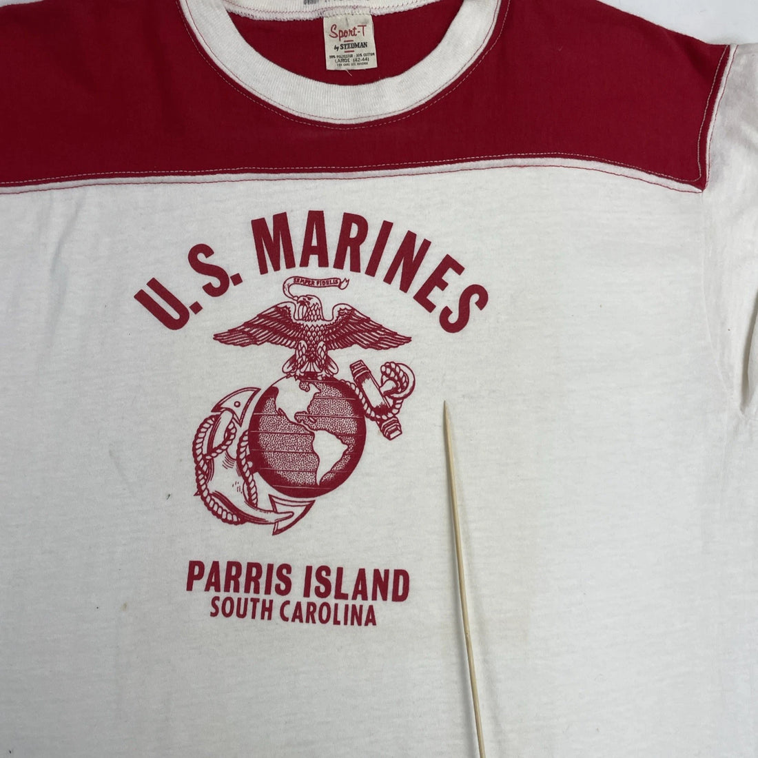 Vintage US Marines Parris Island South Carolina Ringer T-Shirt Size Large 80s