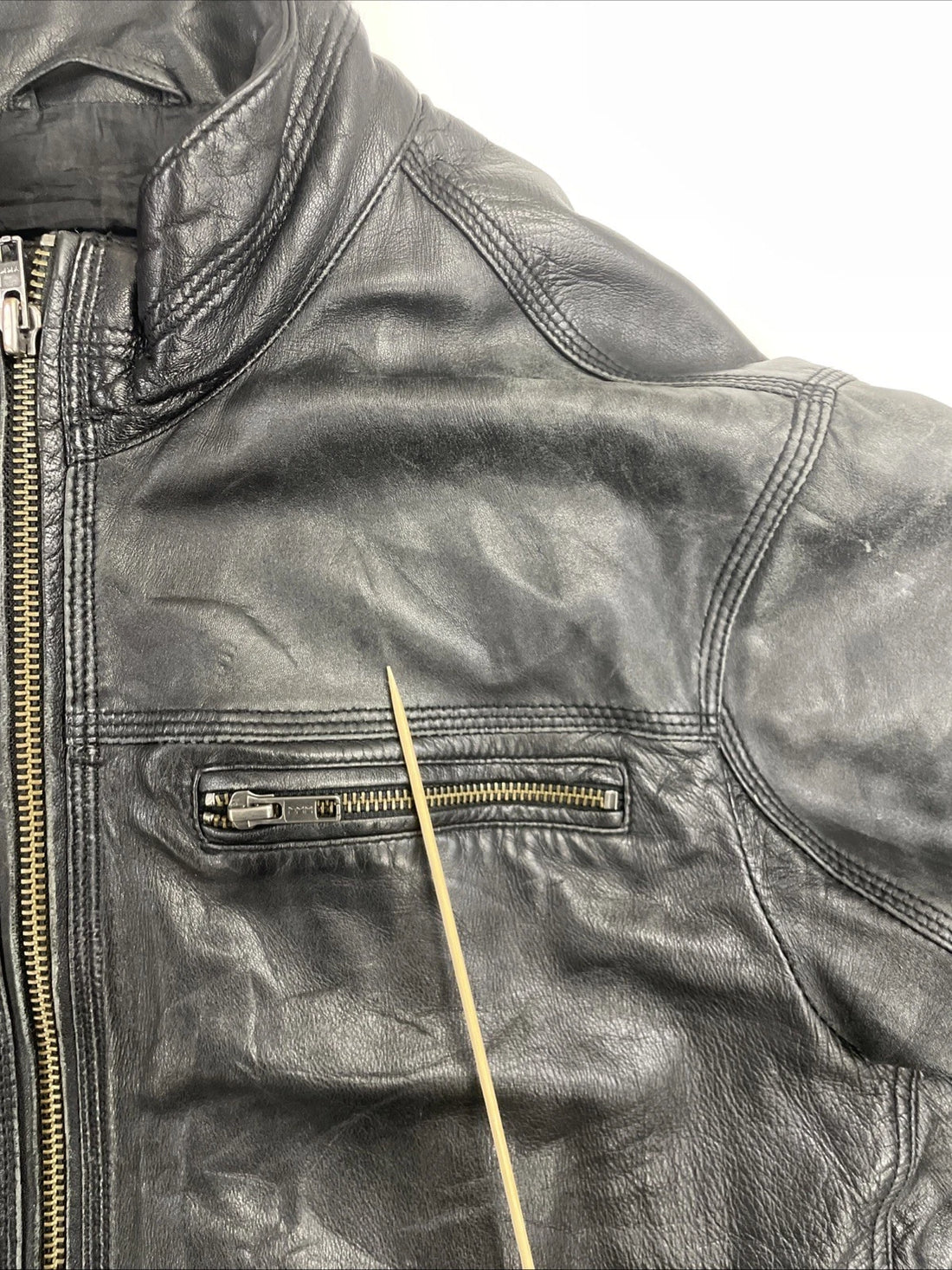 State Leather Bomber Jacket Size Large Black