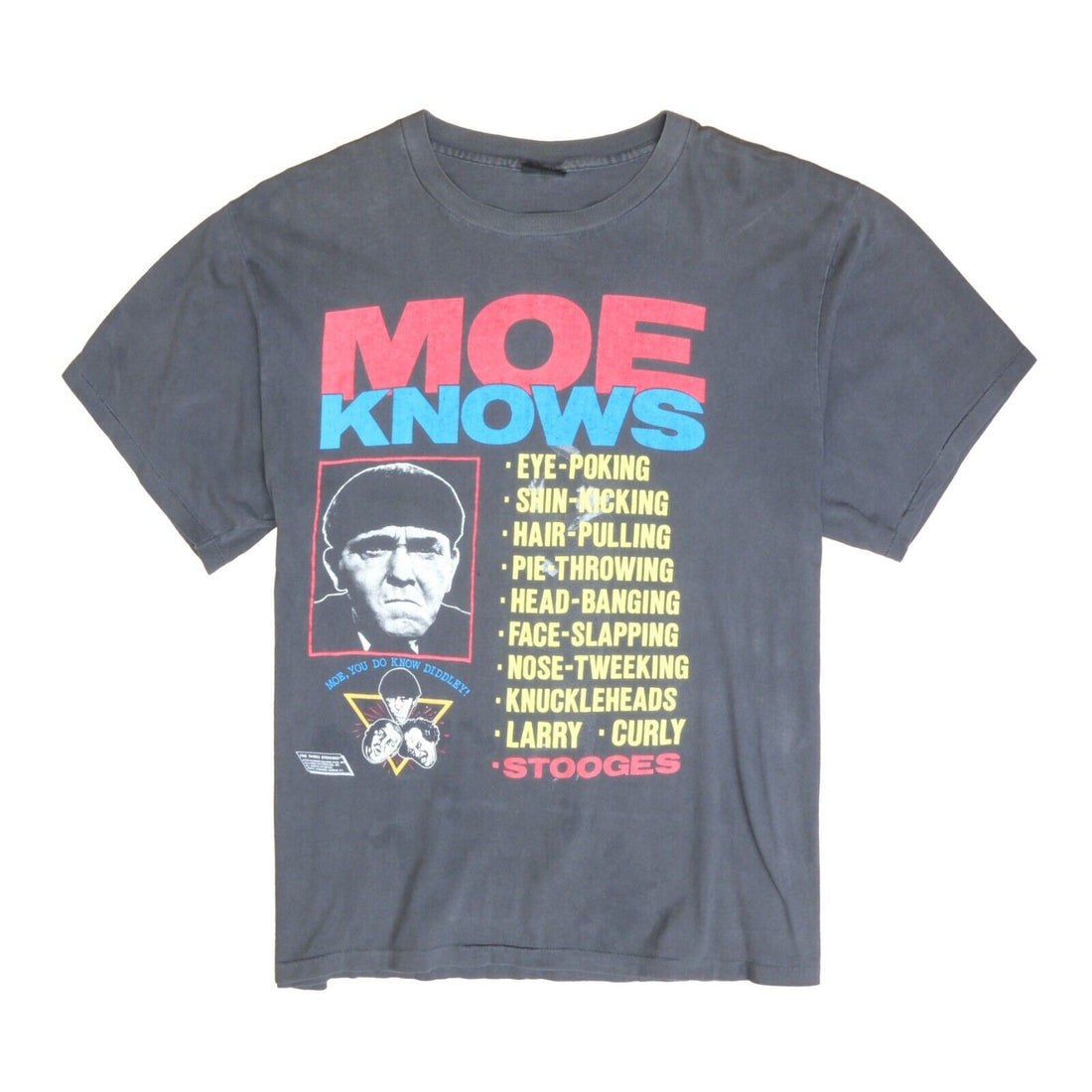 Vintage Three Stooges Moe Knows T-Shirt Size XL Movie Promo 1990 90s