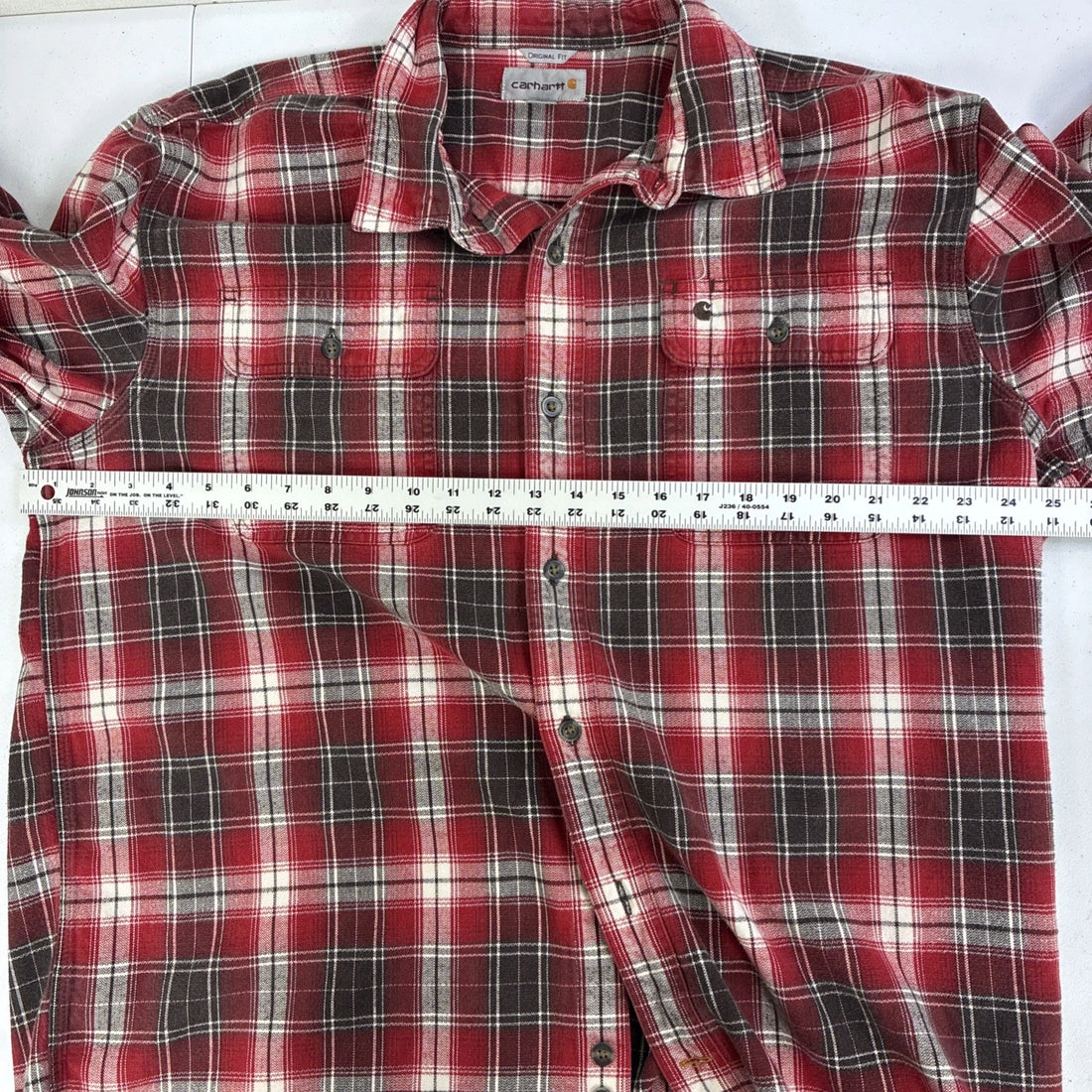 Carhartt Work Button Up Shirt Size XL Red Plaid