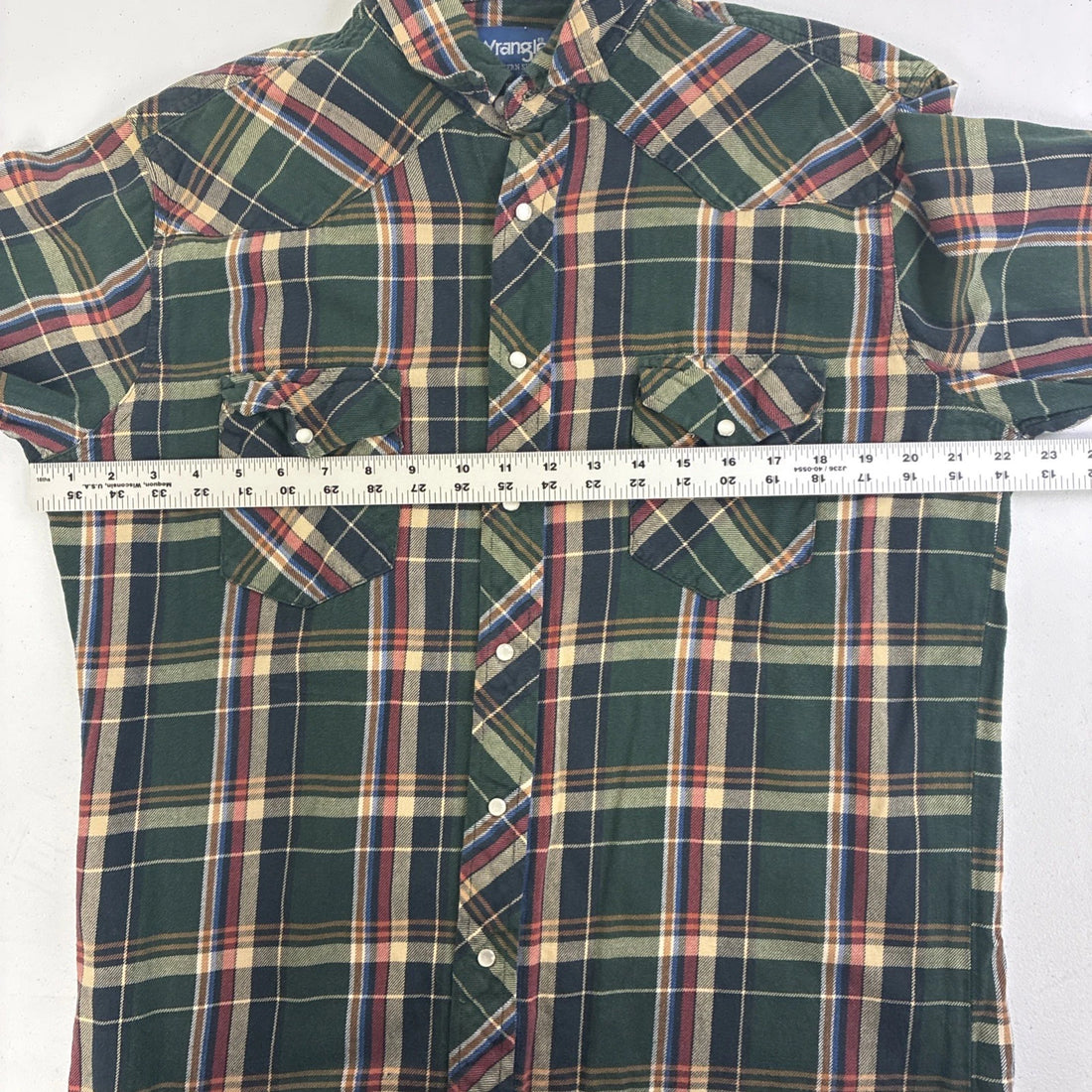 Vintage Wrangler Western Pearl Snap Shirt Size Large Green Plaid