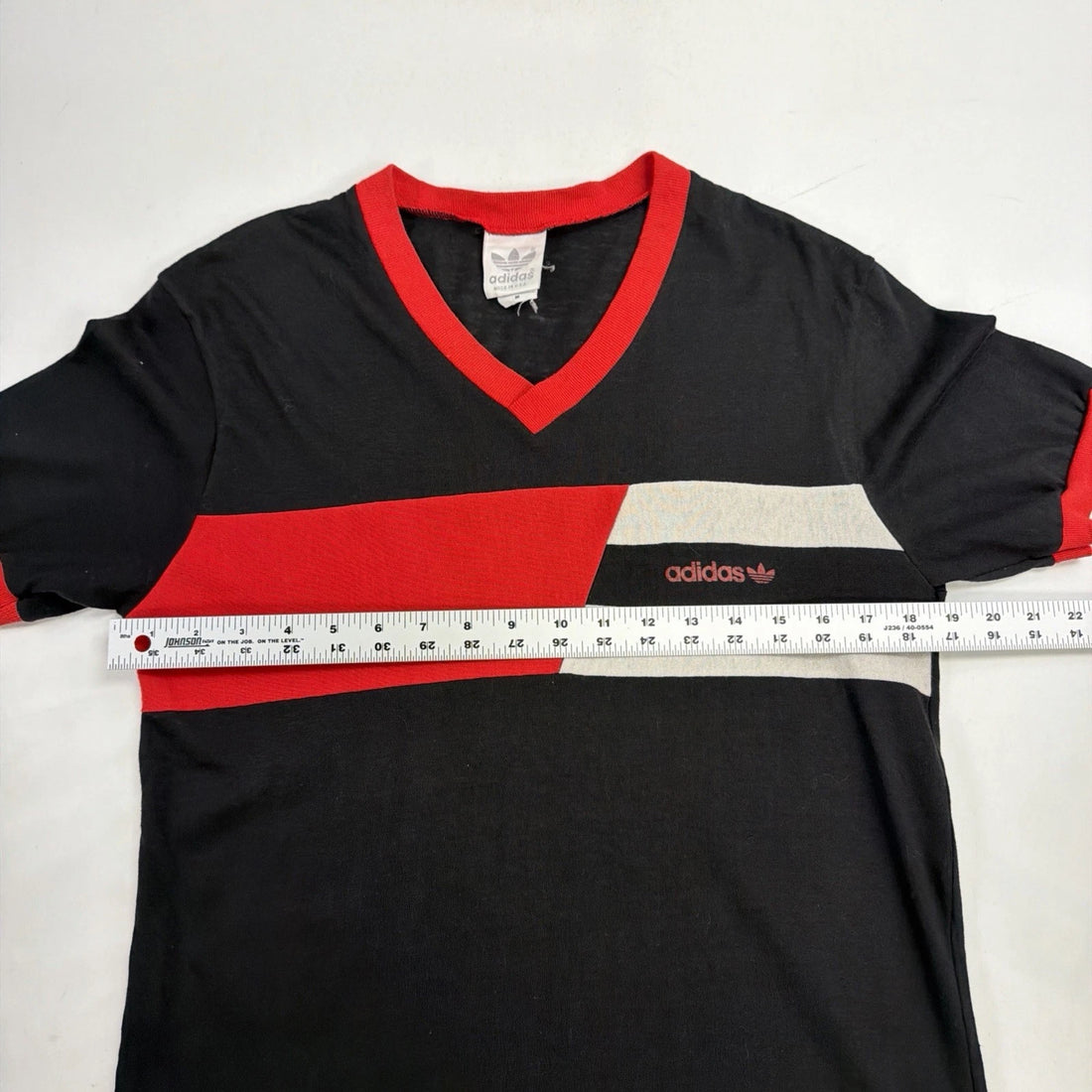 Vintage Adidas Trefoil V-Neck T-Shirt Size Medium