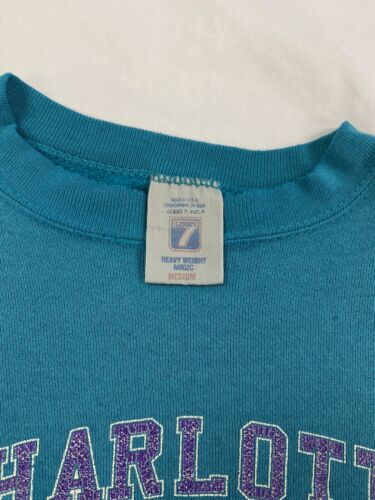 Vintage Charlotte Hornets Logo 7 Sweatshirt Crewneck Size Medium Teal 90s NBA