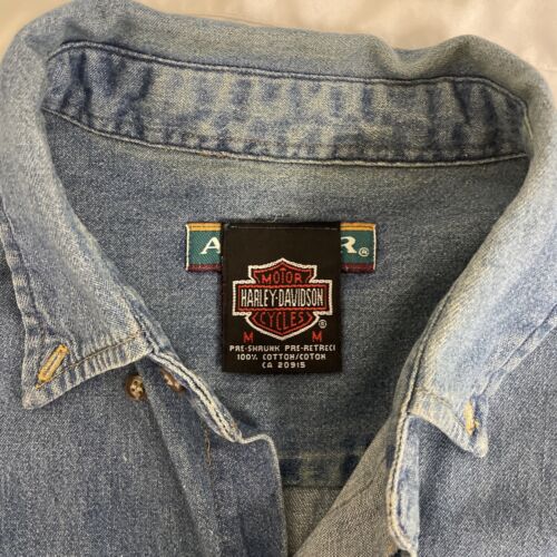 Vintage Harley Davidson Thunder Bay Eagle Denim Button Up Shirt Medium 1999 90s